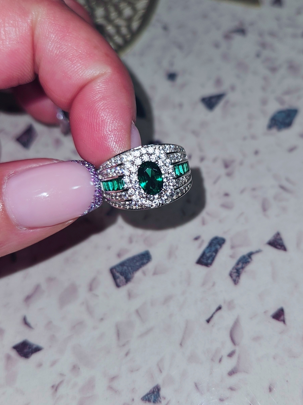 Silver Ring with Emerald Green Gemstones